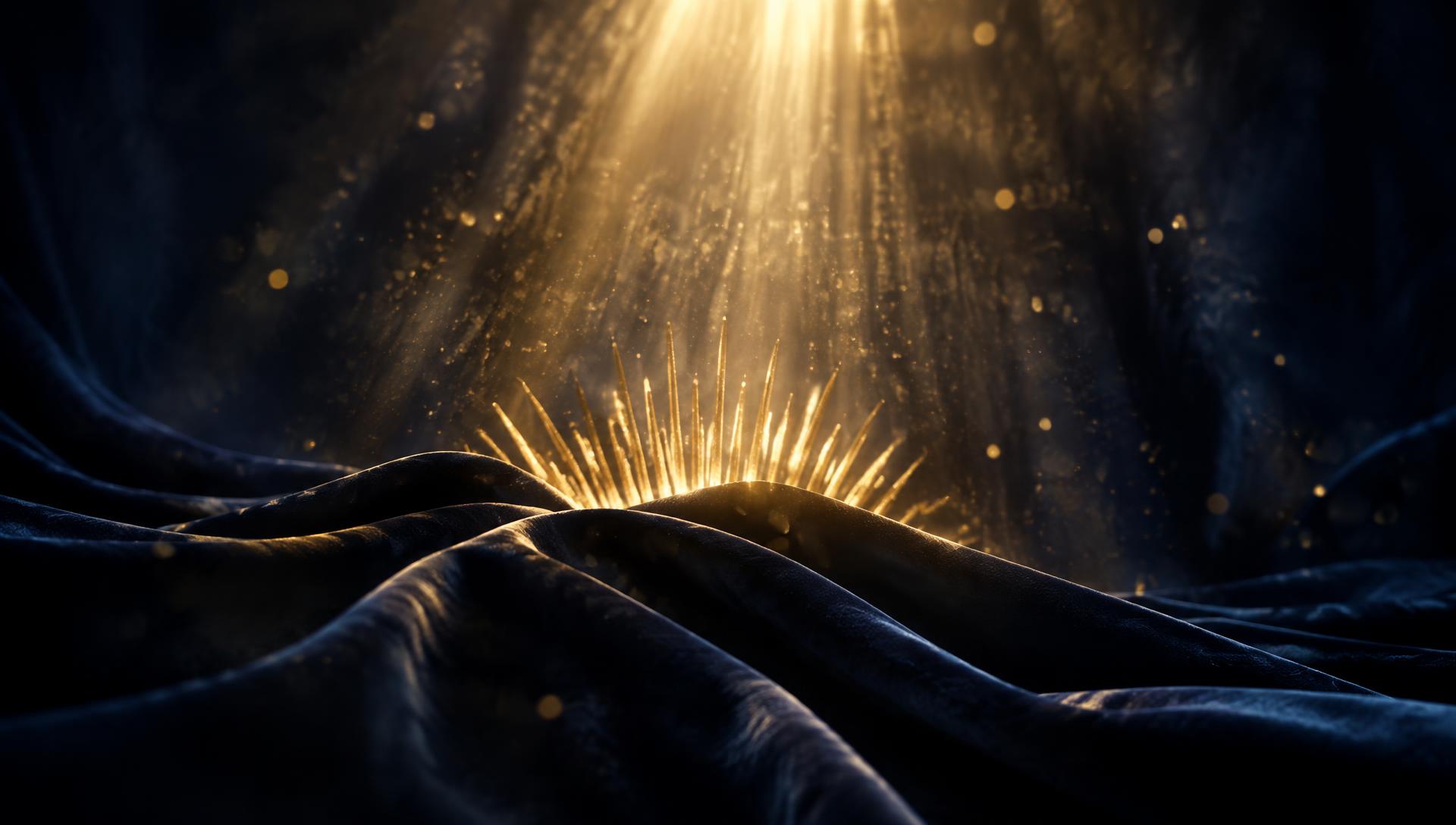 Golden light breaking through darkness